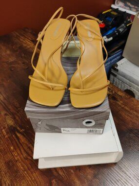 Jeffrey Campbell Leeda Tan Leather Strappy Square Toe Heels Size 9.5M